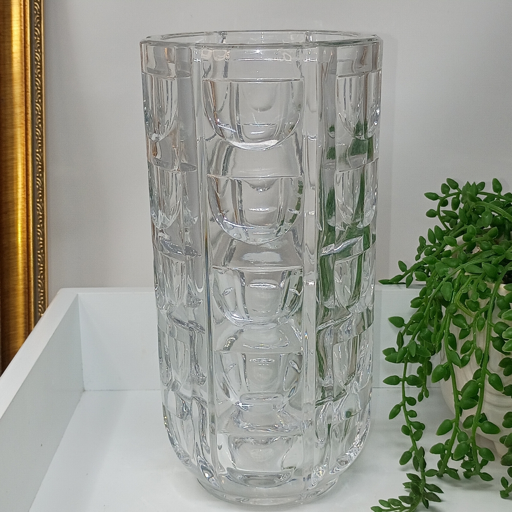 Heavy Clear Glass Textured Cylinder Vase -